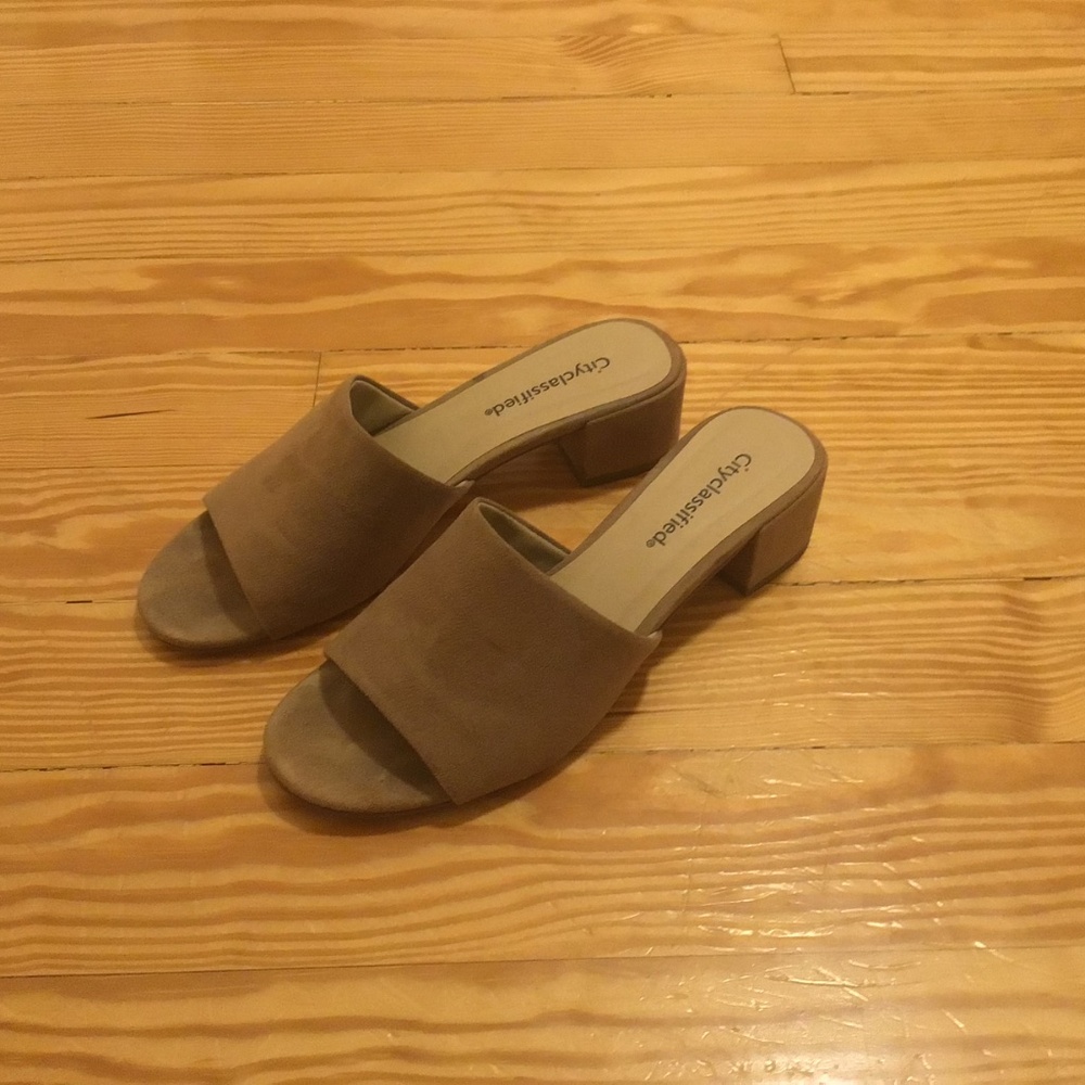 Classified Taupe Suede Mules - Size 8.5